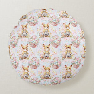 Easter Bunny Seamless Fabric – Pastel Cute Rabbit Round Pillow