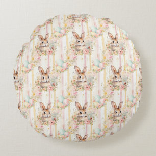 Easter Bunny Seamless Fabric – Pastel Cute Rabbit Round Pillow