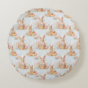 Easter Bunny Seamless Fabric – Pastel Cute Rabbit  Round Pillow
