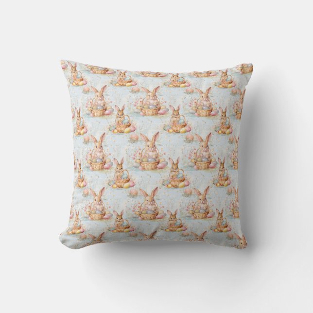 Easter Bunny Seamless Fabric – Pastel Cute Rabbit  Throw Pillow (Front)