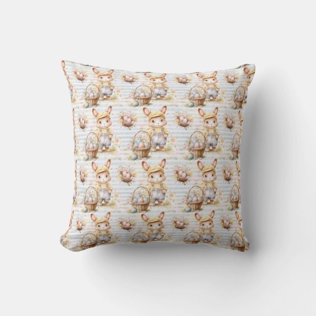Easter Bunny Seamless Fabric – Pastel Cute Rabbit  Throw Pillow (Front)