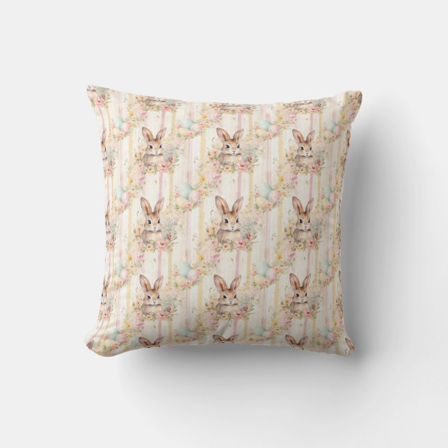 Easter Bunny Seamless Fabric – Pastel Cute Rabbit  Throw Pillow (Front)
