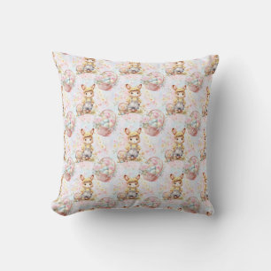 Easter Bunny Seamless Fabric – Pastel Cute Rabbit  Throw Pillow