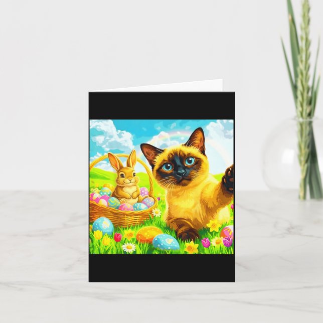 Easter Bunny Siamese Cat Selfie Rabbit Kitten Meme Card (Front)