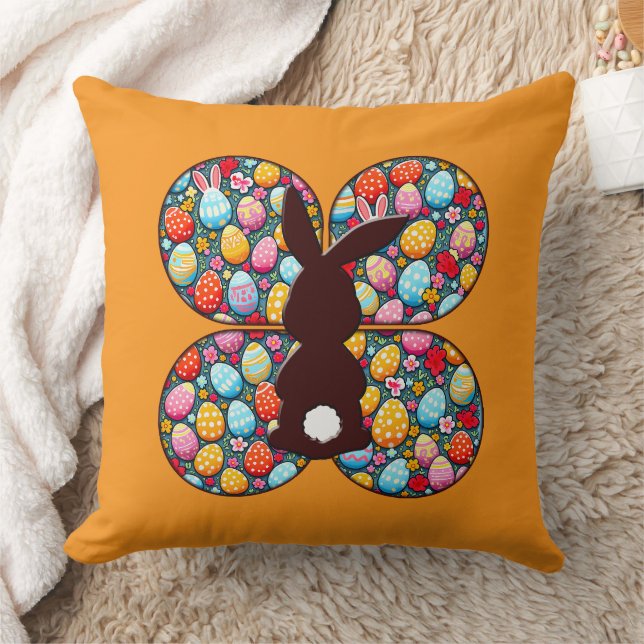 Easter Bunny Silhouette – Colorful Egg - almofada Throw Pillow (Blanket)