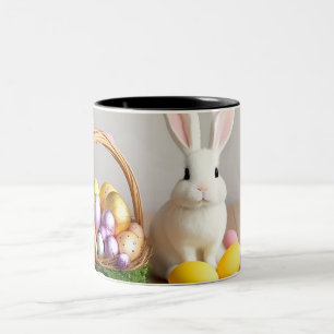 Easter Bunny Sitting in a Basket Two-Tone Coffee Mug