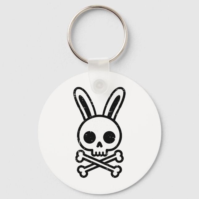Easter Bunny Skull Cross Bones Rabbit Goth Men Boy Keychain (Front)