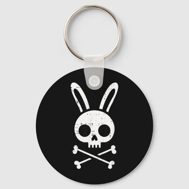Easter Bunny Skull Cross Bones Rabbit Goth Men Keychain (Front)
