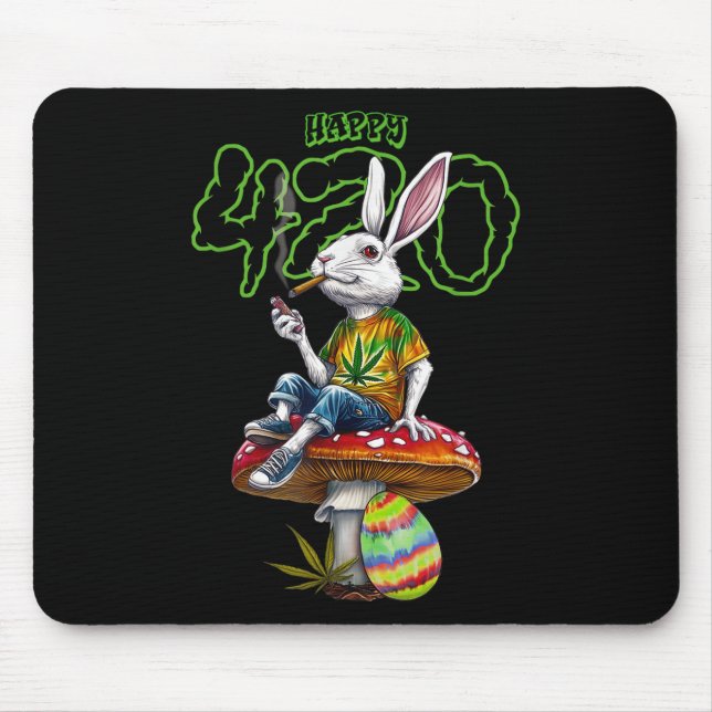 Easter Bunny Smoking Weed Happy Pot Rabbit  Mouse Pad (Front)