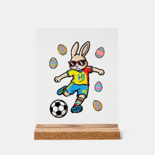 Easter Bunny Soccer Kick Rabbit Football Boys Kids Acrylic Sign