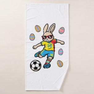Easter Bunny Soccer Kick Rabbit Football Boys Kids Bath Towel