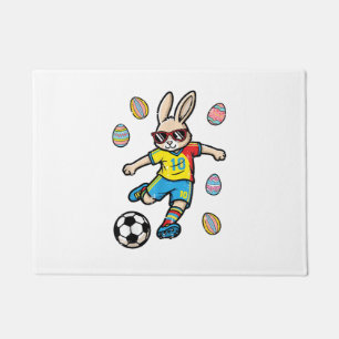 Easter Bunny Soccer Kick Rabbit Football Boys Kids Doormat