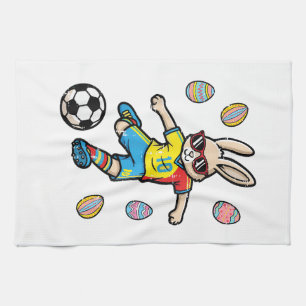 Easter Bunny Soccer Kick Rabbit Football Boys Kids Kitchen Towel