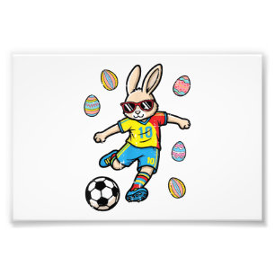 Easter Bunny Soccer Kick Rabbit Football Boys Kids Photo Print