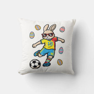 Easter Bunny Soccer Kick Rabbit Football Boys Kids Throw Pillow