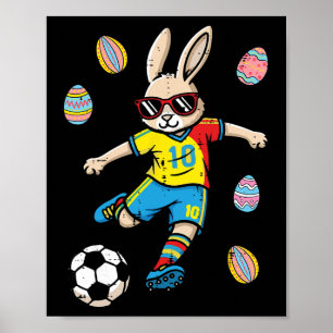 Easter Bunny Soccer Kick Rabbit Footll Boys Kids Y Poster
