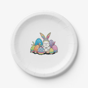 Easter Bunny Spring Cute Gnome Easter Egg Hunting Paper Plate