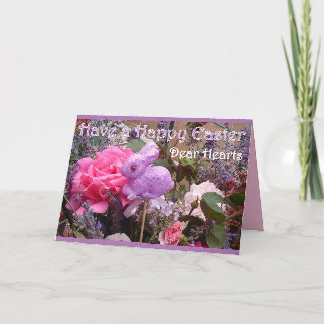 Easter Bunny spring Flowers Purple flowers Card (Front)