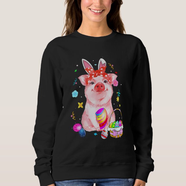 Easter Bunny Spring Pig bow Egg Hunting Basket col Sweatshirt (Front)