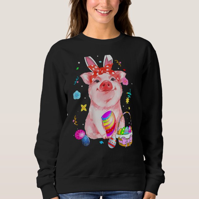 Easter Bunny Spring Pig Bow Egg Hunting Basket Col Sweatshirt (Front)