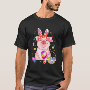 Easter Bunny Spring Pig Bow Egg Hunting Basket Col T-Shirt