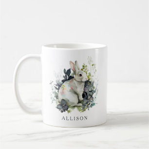 Easter Bunny Spring Watercolor Floral Personalized Coffee Mug