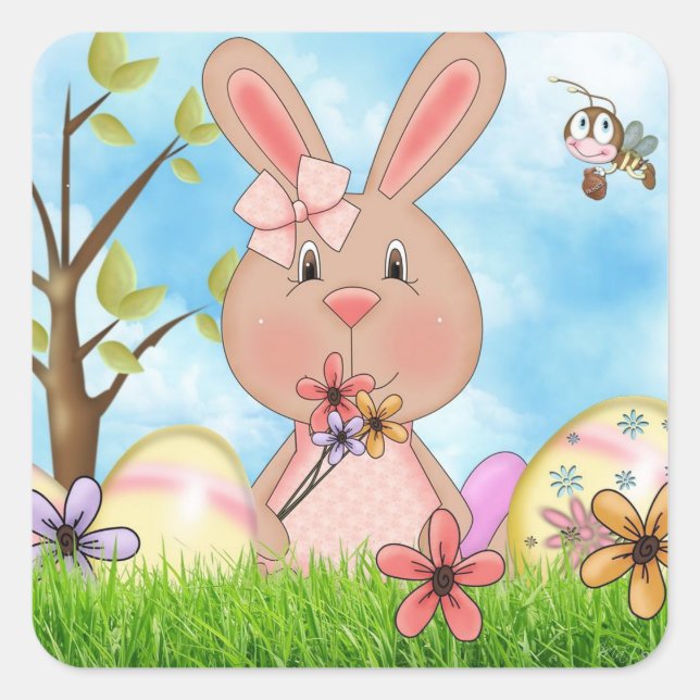 Easter Bunny Square Sticker (Front)