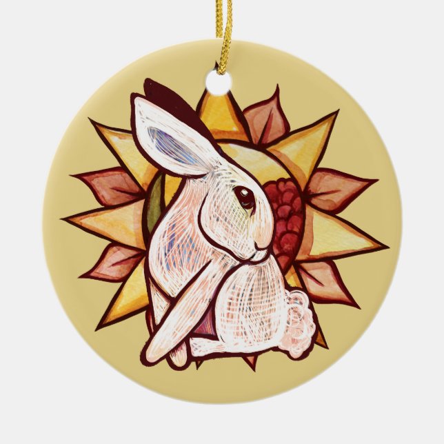 Easter Bunny Sunshine Spring Ceramic Ornament (Front)