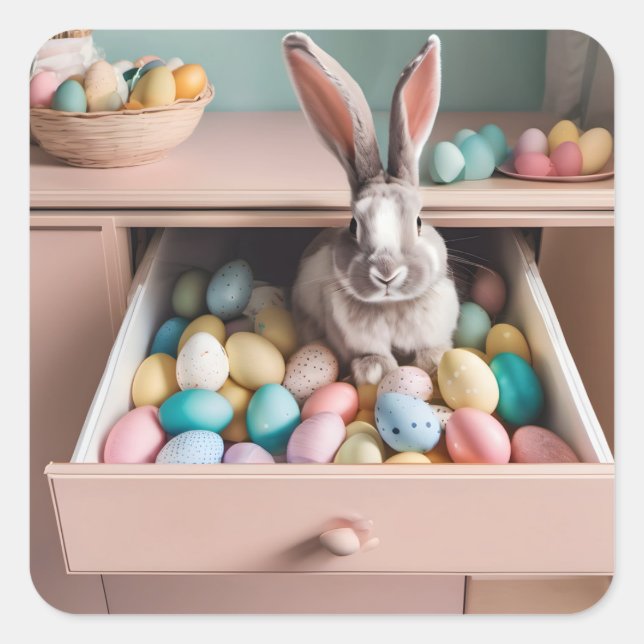 Easter Bunny Surprise Square Sticker (Front)