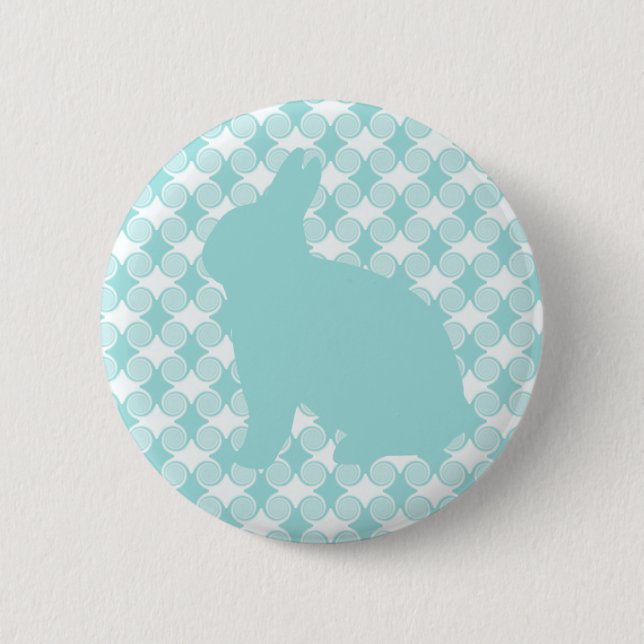 Easter Bunny Swirls Button, Light Blue 2 Inch Round Button (Front)