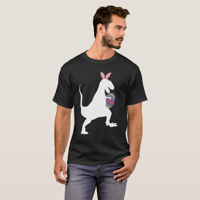 Easter Bunny T-Rex Holding Easter Egg Pascha Tee (Front Full)