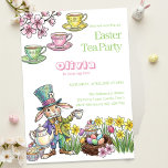 Easter Bunny Tea Party Any Age Kids Birthday  Invitation<br><div class="desc">Hop on over for a delightful Easter Tea Party with this whimsical invitation! Featuring a charming illustration of the Easter bunny at a Mad Hatter / March Hare style tea party. The design includes playful cupcakes, colorful Easter eggs nestled in a bird's nest, and blooming spring flowers, all set against...</div>