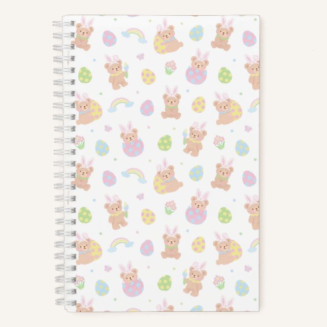 Easter Bunny Teddy Bear White Notebook (Front)