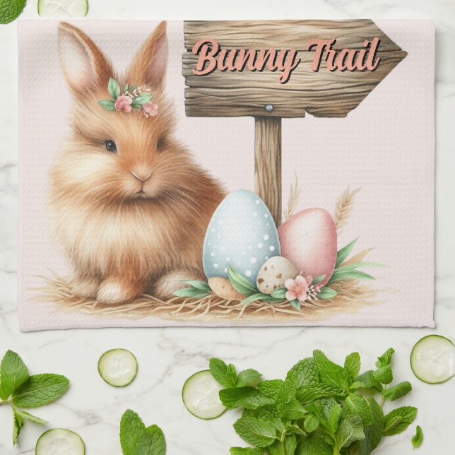 Easter Bunny Trail Kitchen Towel (Folded)