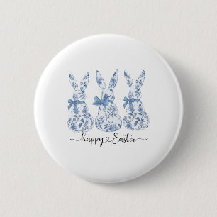 Easter Bunny Trio Blue Toile 2 Inch Round Button