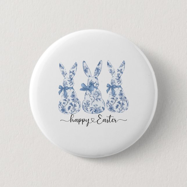 Easter Bunny Trio Blue Toile  2 Inch Round Button (Front)