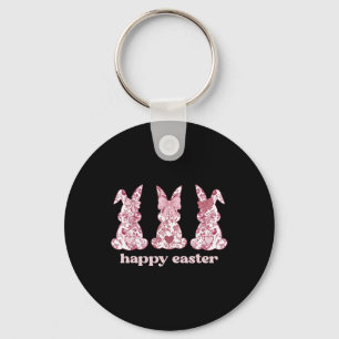 Easter Bunny Trio Pink Chinoiserie For Easter Day Keychain