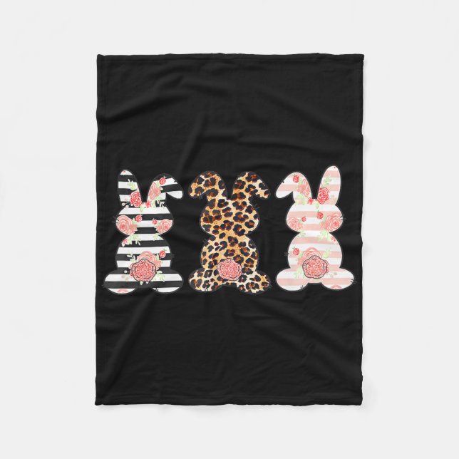 Easter Bunny Trio Shirt Rabbit Leopard Matching Cu Fleece Blanket (Front)