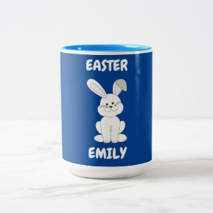 Easter bunny two toned mug. Personalized name. Two-Tone Coffee Mug