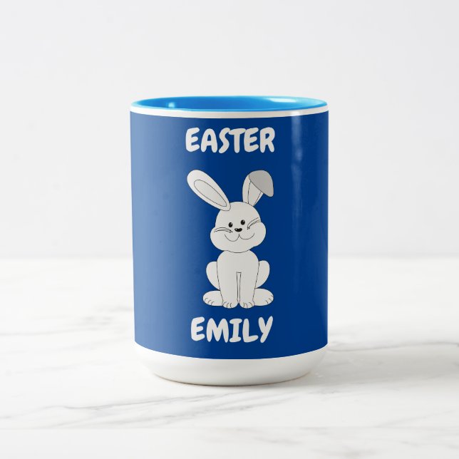 Easter bunny two toned mug. Personalized name. Two-Tone Coffee Mug (Center)