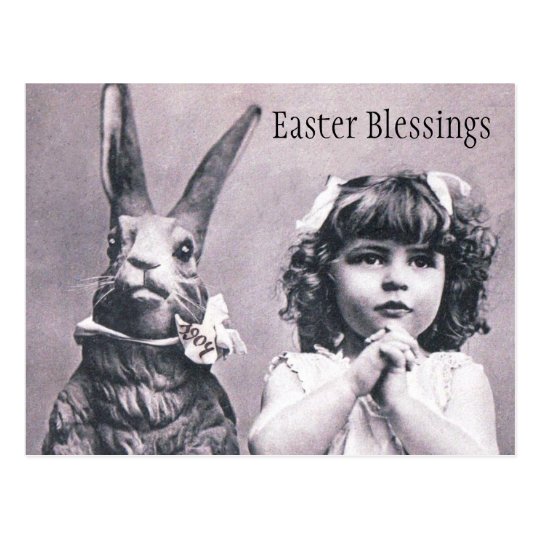 Easter Bunny Victorian Praying Girl Post Card