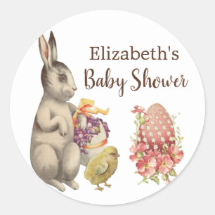 Easter Bunny Vintage Rabbit & Chicken Baby Shower Classic Round Sticker