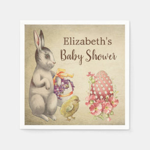 Easter Bunny Vintage Rabbit & Chicken Baby Shower Napkin