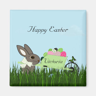 Easter Bunny w Wheelbarrow of Eggs Refrigerator Magnet