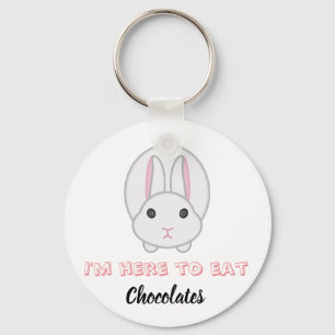 Easter bunny waiting to eat chocolates keychain