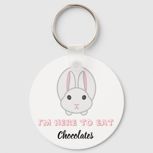 Easter bunny waiting to eat chocolates     keychain (Front)