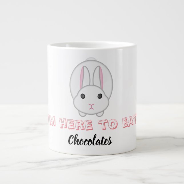 Easter bunny waiting to eat chocolates           large coffee mug (Front)