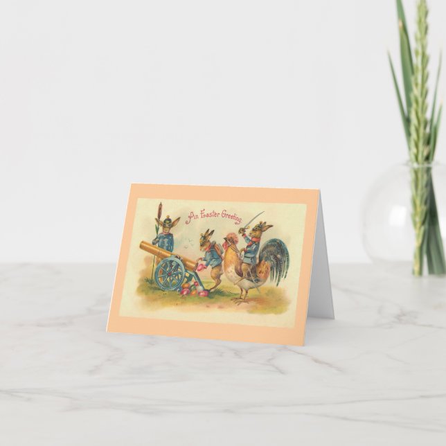 Easter Bunny War Vintage Holiday Card (Front)