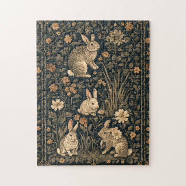 Easter Bunny William Morris Art & Craft Style Chic Jigsaw Puzzle (Vertical)