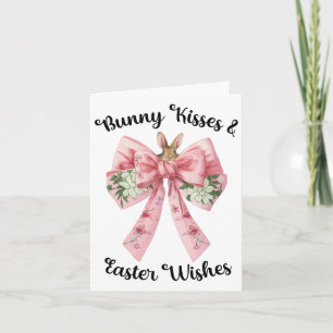 Easter Bunny Wishes Coquette Pink Bow Flowers Desi Card